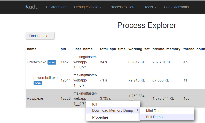 Memory snapshots in Azure Web Apps – Making it run faster